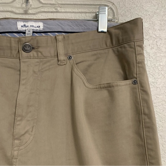 Peter Millar Pants Mens 34 5 Pocket Chino Cotton Modal Khaki Tan Casual Preppy - Picture 5 of 10